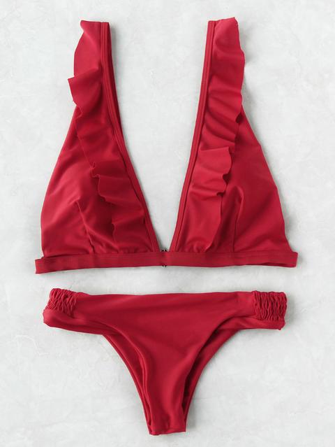 Sets De Bikini Fruncido Escote V Profundo