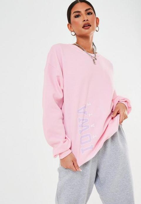 Pink Graphic Print Oversized Sweatshirt, Pink