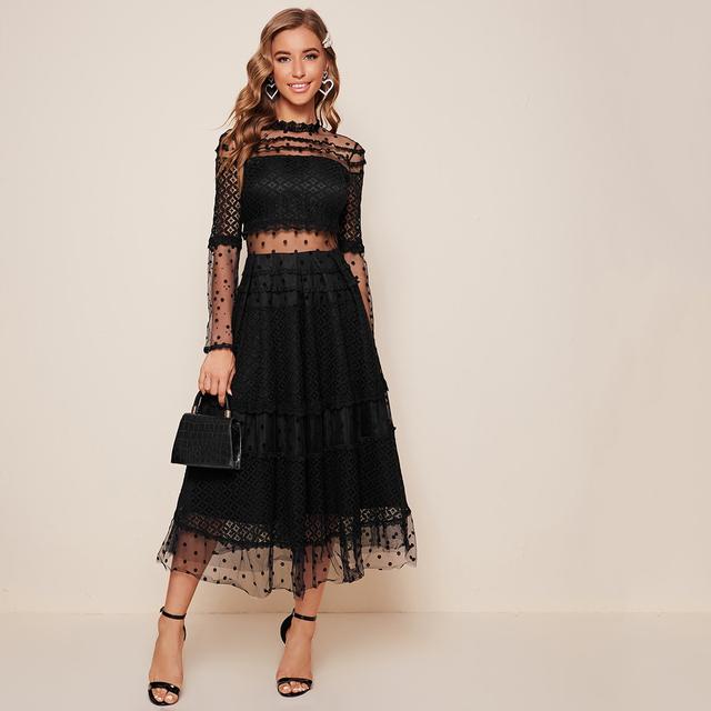 Shein sheer lace 2025 and mesh overlay dress