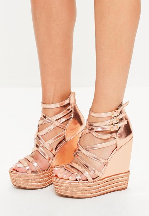 Rose Gold Metallic Platform Wedges