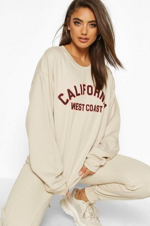 Womens California Slogan Oversized Sweatshirt - Cream - L, Cream