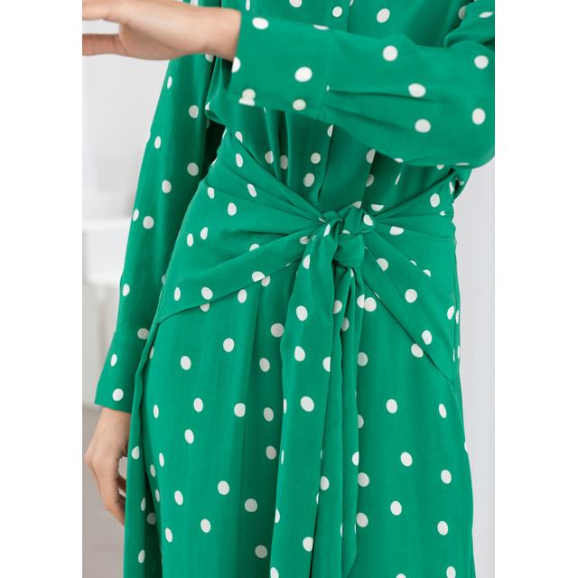 polka dot waist tie midi dress