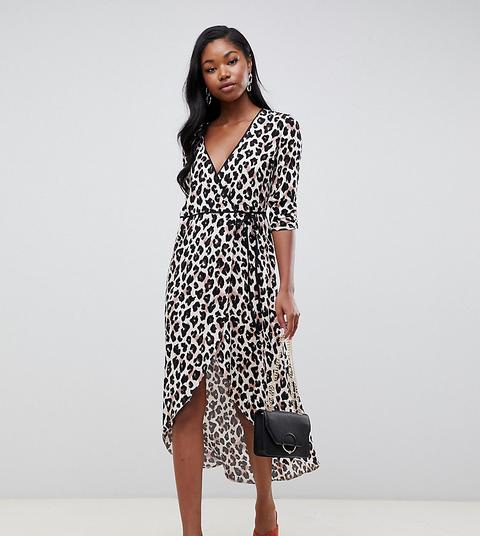 Miss Selfridge - Vestito Midi A Portafoglio Con Stampa Animalier - Multicolore