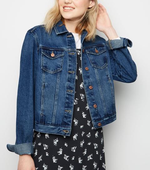 Tall Blue Button Front Denim Jacket New Look