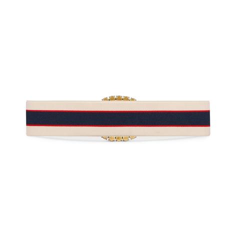 gucci stripe belt with double g and crystals