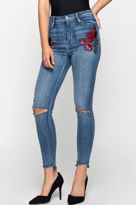 Jeans Skinny Blu Con Ricamo