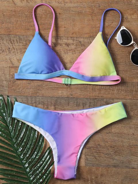 Ombre Colorful Spaghetti Strap Skimpy Bikini