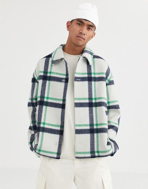 Asos White Wool Mix Coat In Check