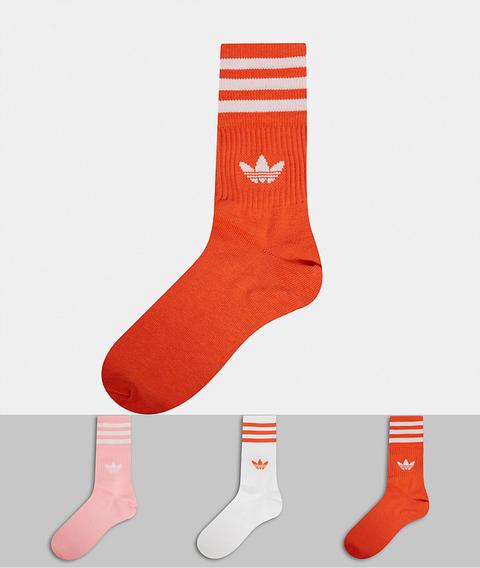 Adidas Originals Quarter Socks 3 Pack In White And Orange