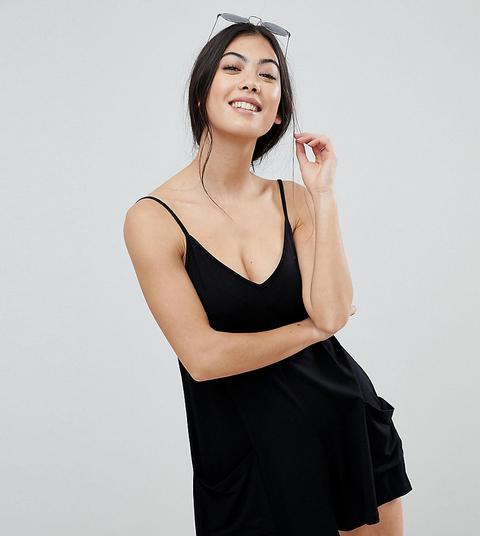 Asos Design Petite Jersey Minimal Playsuit With Pockets - Black