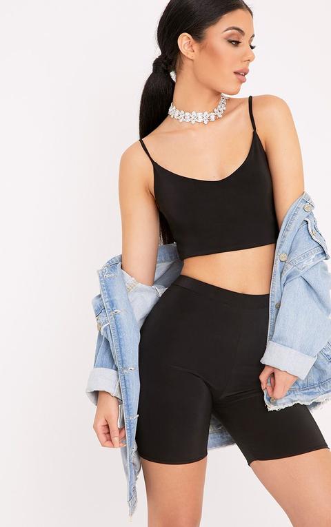 Bella Black Slinky Cami Crop Top