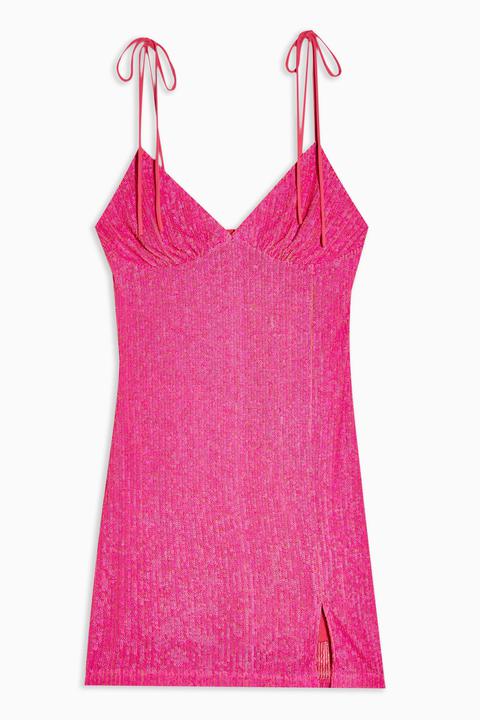 topshop neon pink sequin slip dress