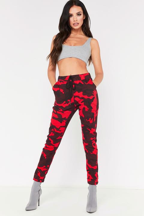 camo joggers red