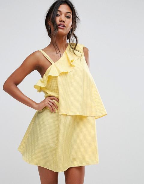 Boohoo - Vestito Monospalla A Strati A Quadretti - Giallo