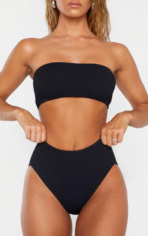 black crinkle high waisted bikini bottoms