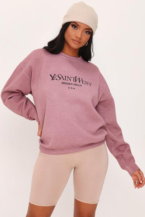 Dusky Pink Ye Saint Slogan Oversized Crew Neck Sweatshirt