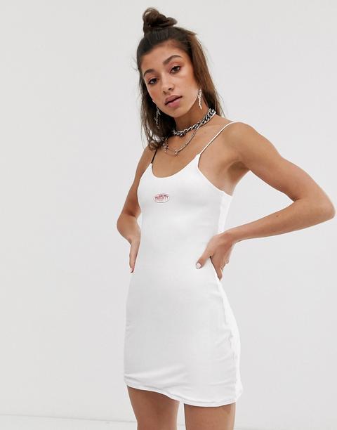 O Mighty Bodycon Mini Dress With Spaghetti Straps & Embroidered Logo