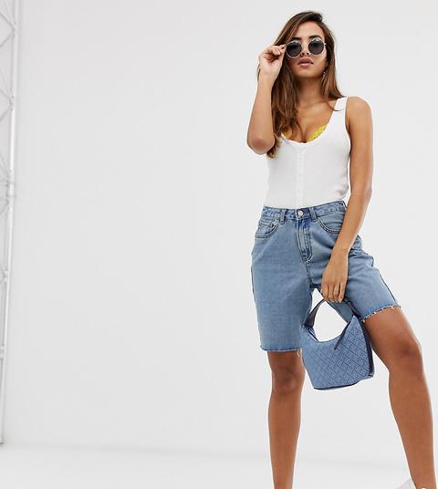 Missguided - Short Boyfriend À Ourlet Brut - Bleu Délavé - Bleu