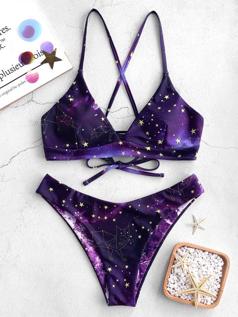 Bikini Reversibile Con Stampa Galassia Zaful Galaxy Purple Amethyst Yellow Green Rose Red