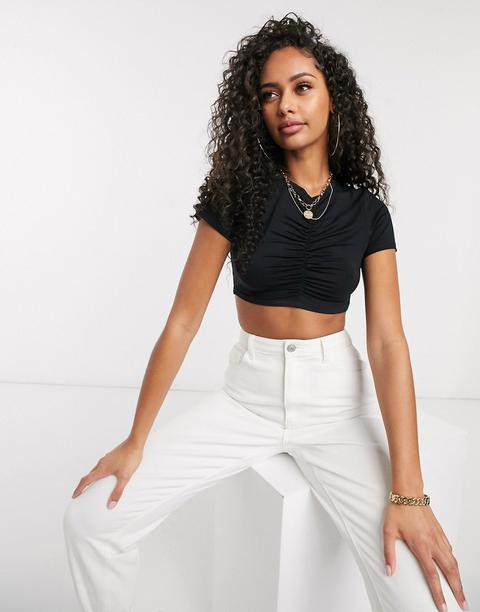 Asos Design Crop Top With Ruched Front In Black