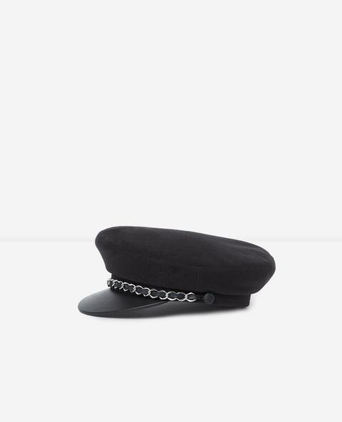 Gorra Negra Franela Visera Piel - Mujer