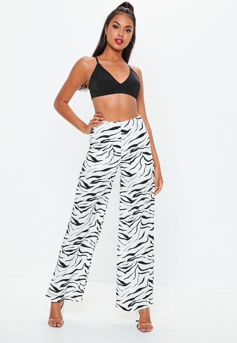 Zebra Print Wide Leg Trousers, White