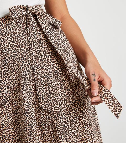 New look brown leopard print midi wrap clearance skirt