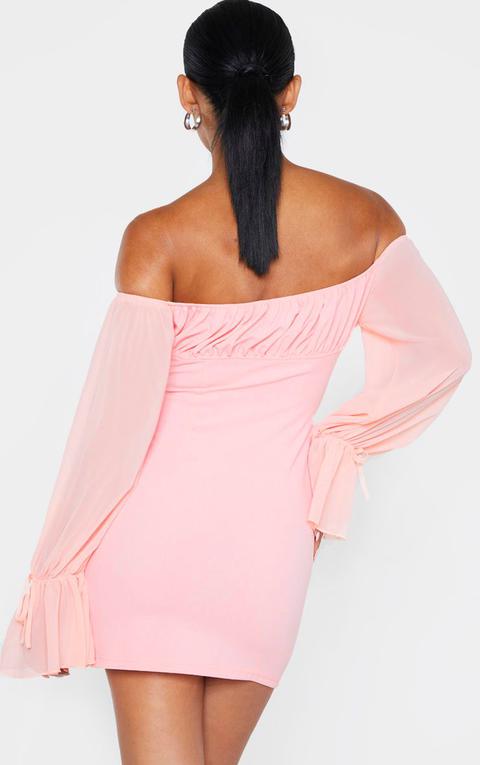 chiffon sleeve hook & eye bodycon dress