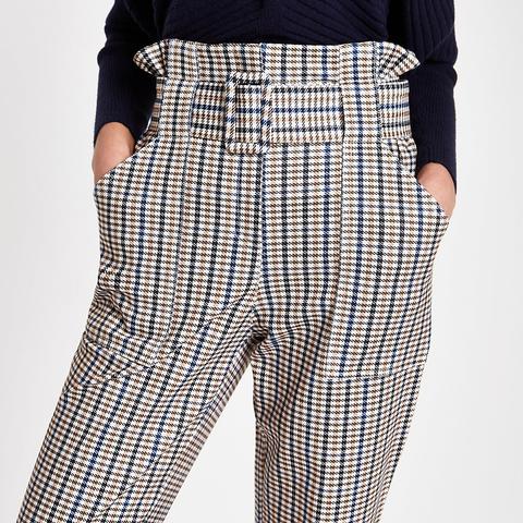 Brown Check Paperbag Waist Trousers 