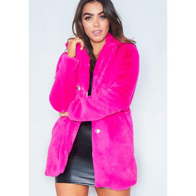 hot pink faux fur coat