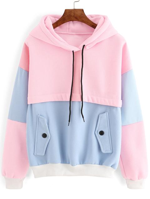 Color Block Drawstring Hooded Sweatshirt