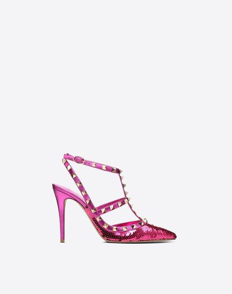 Zapatos De Salón Rockstud Con Bordado De Lentejuelas