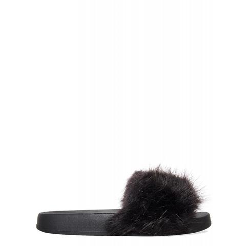 Amelia Black Fluffy Sliders