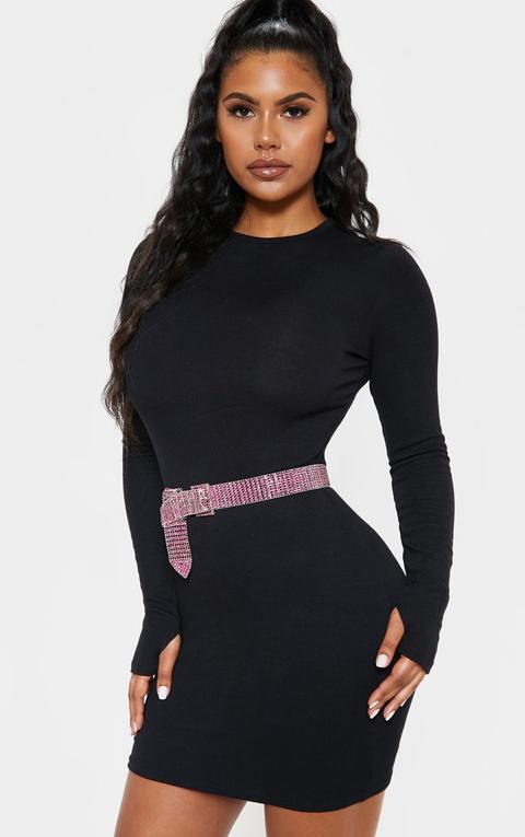 Black Long Sleeve Thumb Hole Bodycon Dress