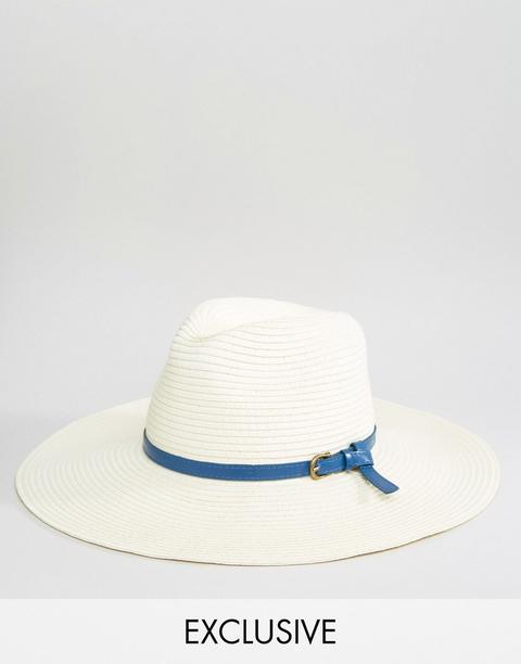 Sombrero Fedora De Paja Blanco De Reclaimed Vintage