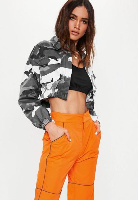 Tall Grey Super Crop Camo Print Jacket, Grey