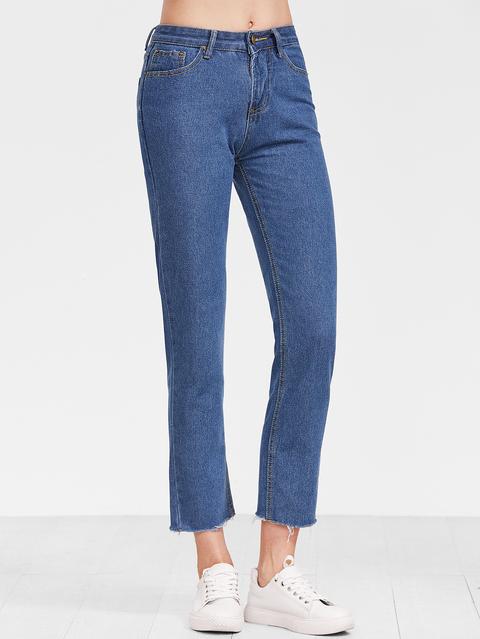 Blue Raw Hem Ankle Jeans