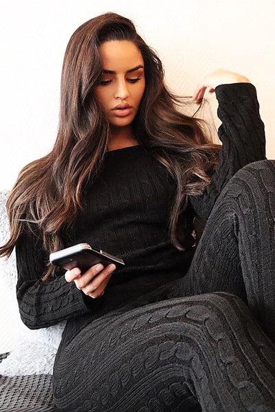 Black Cable Knit Loungewear Co-ord - Anha