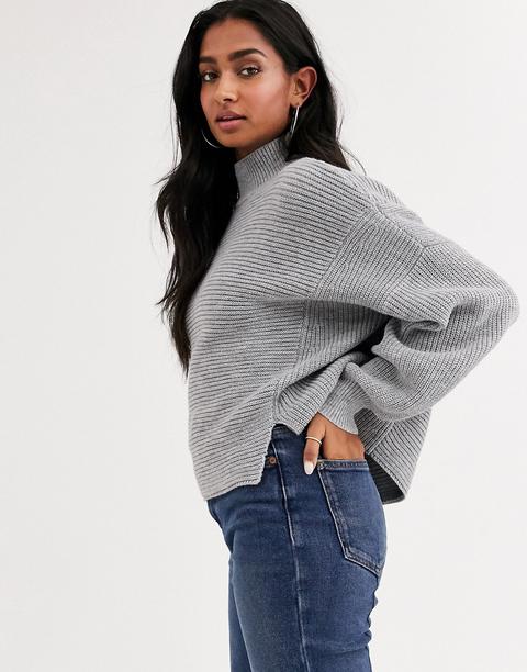 Asos Design Jumper With Stepped Hem-grey