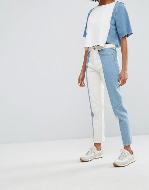 Waven - Elsa - Mom Jeans Con Pannelli A Contrasto - Blu