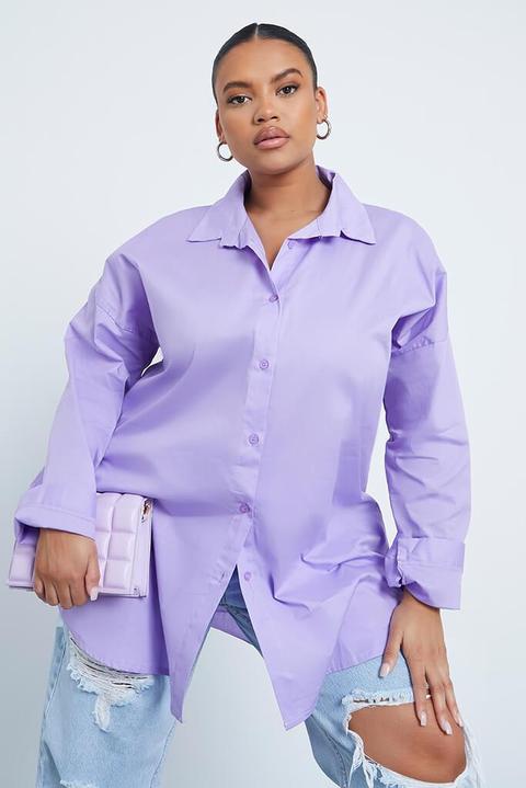 Lilac Plus Size Oversized Cotton Poplin Shirt , Purple