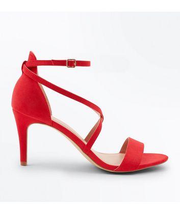 Red Suedette Strappy Stiletto Sandals