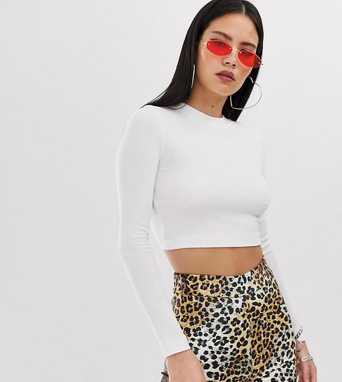 Collusion Rib Long Sleeve T-shirt In White
