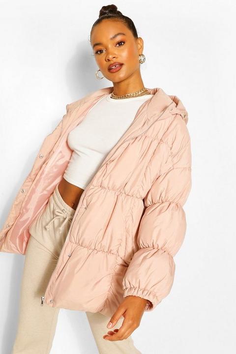 Womens Mid Length Oversized Puffer - Pink - 10, Pink