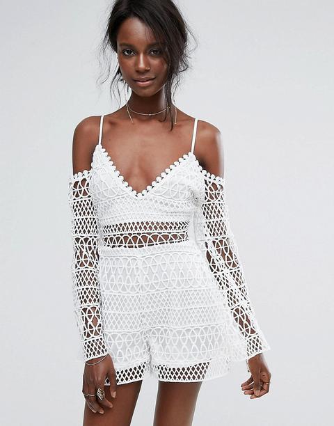 Missguided Crochet Cold Shoulder Playsuit
