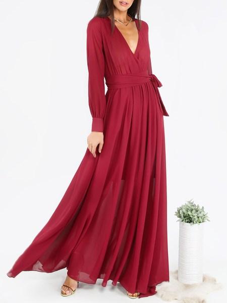 Kleid Mit Leibbinde - Burgund Rot