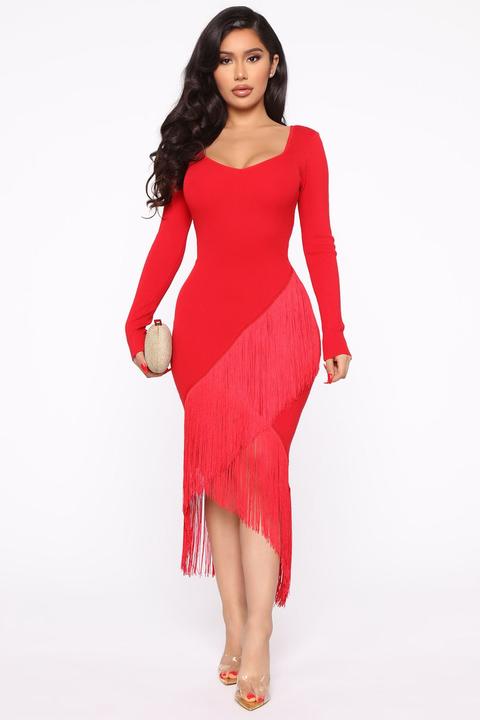 Shake My Love Fringe Dress - Red