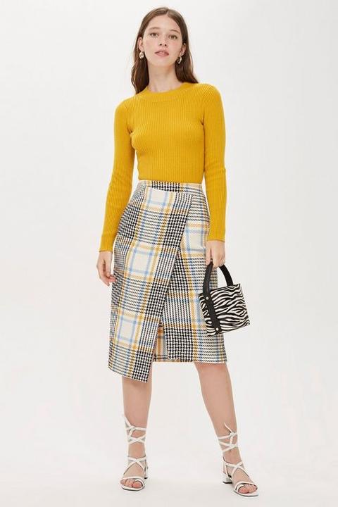 Womens Check Wrap Midi Skirt - Cream, Cream