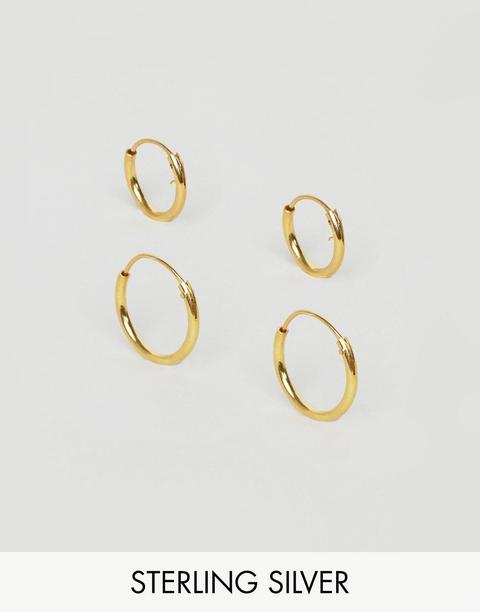 Pack De Aros De 12 Mm Y 9 Mm En Plata De Ley Chapados En Oro De Asos