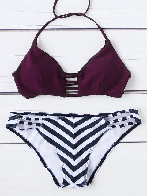 Chevron Print Ladder Cutout Bikini Set